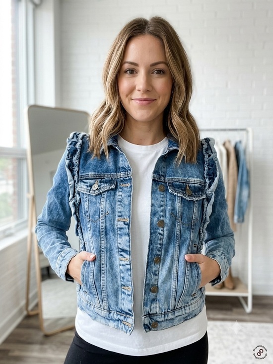 Zara Jackets & Blazers - Zara Light Blue Ruffled Shoulder Denim Jacket Small